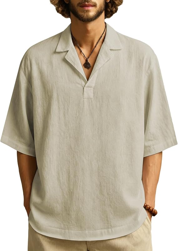 MARSVOVO Mens Summer T-Shirt Classic Solid Collar Neck Half Sleeve