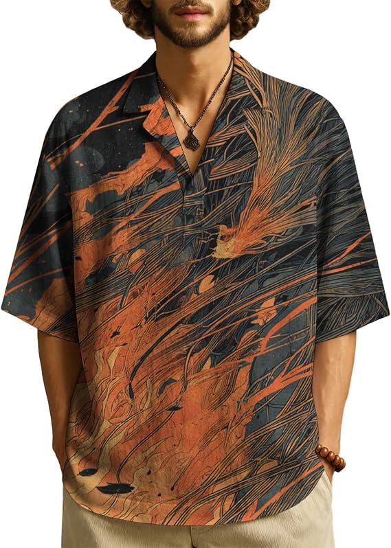 MARSVOVO Summer Mens Fashion Print T-Shirt Trendy Chinese Print